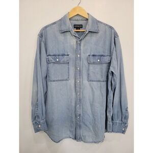 Dakota Mens Light Wash Denim Button Up Shirt‎ Long Sleeve Size L G